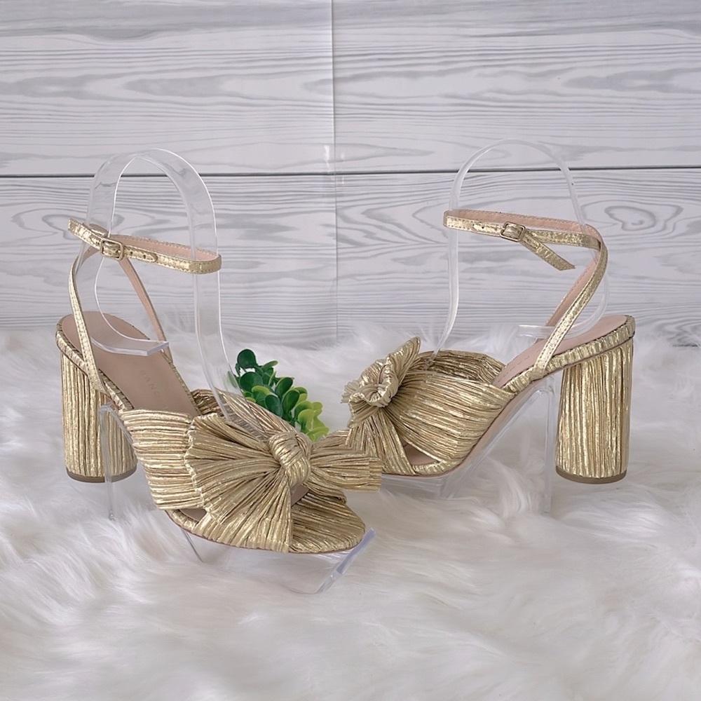 Loeffler‎ Randall “Camellia” Gold Pleated Bow Heel